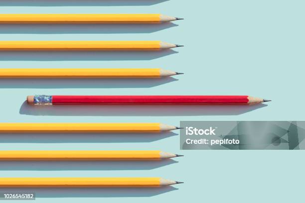 Yellow And Red Pencils Stock Photo - Download Image Now - Pencil, Education, Red