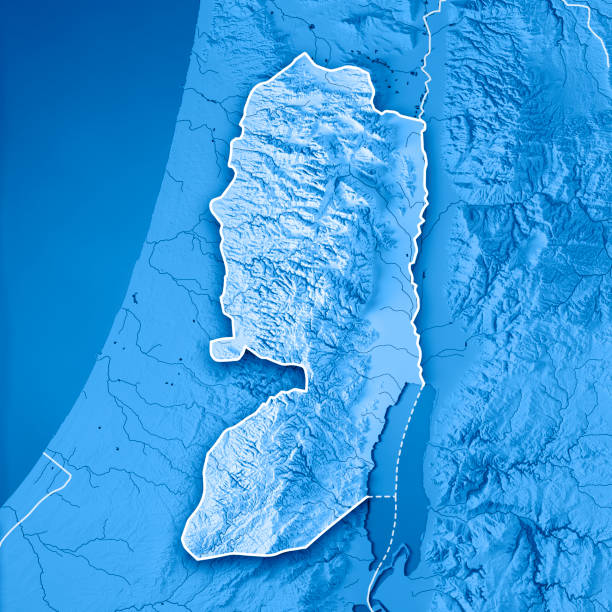 istock West Bank 3D Render Topographic Map Blue Border 1026551178