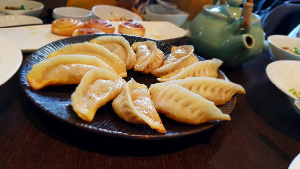 istock Traditional chinese pork and spring onion dumplings, steamed then fried 1026551638