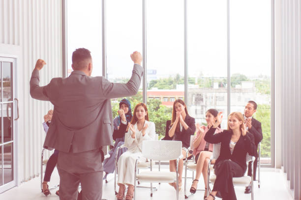 istock Strong Business Manager giving powerful conference 1026555050