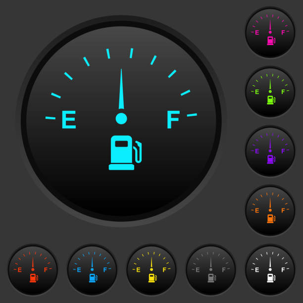 wskaźnik paliwa ciemne przyciski z kolorowymi ikonami - gas gauge full empty stock illustrations