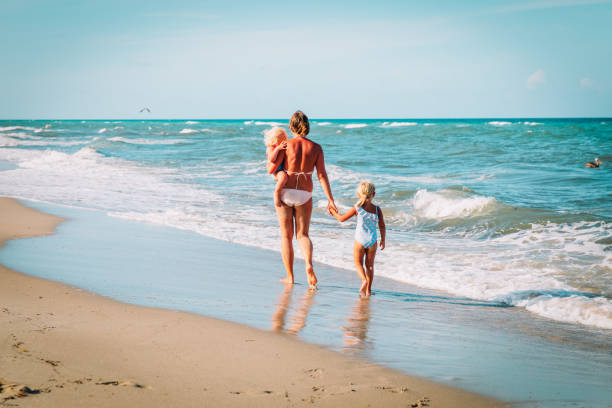istock mother with kids-two little daughters- walk on beach 1026555568