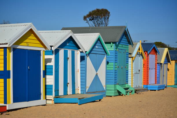 istock Brighton Beach's colorful bathing boxes, Melbourne, Australia 1026556312