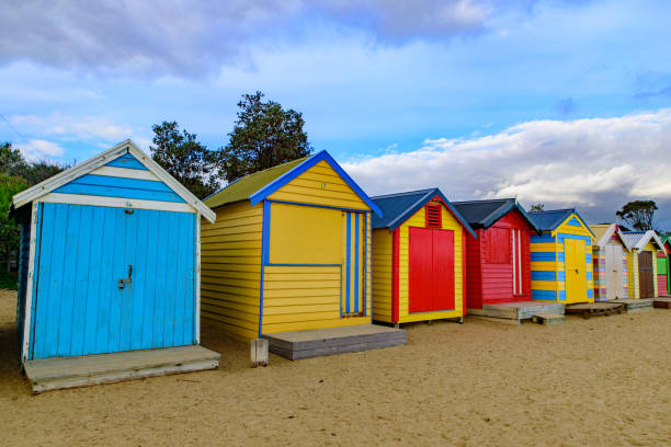 istock Brighton Beach's colorful bathing boxes, Melbourne, Australia 1026558624