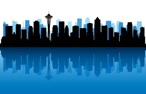 ilustraciones, imágenes clip art, dibujos animados e iconos de stock de seattle (todos los edificios son completa y móvil) - seattle night skyline architecture and buildings