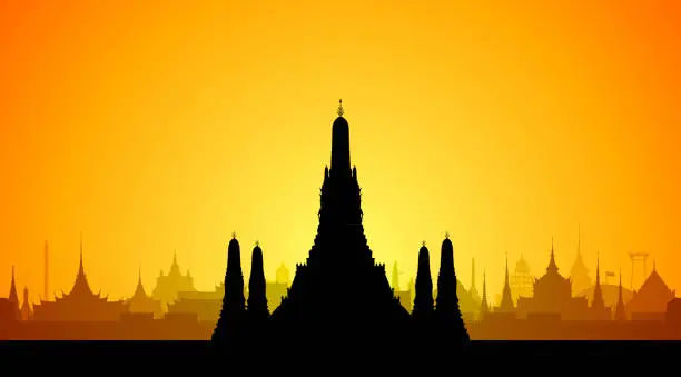 Vector illustration of Wat Arun, Bangkok (All Buildings Are Separate and Complete)