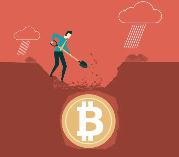 Vector illustration of Businessman mining bitcoin cryptocurrency