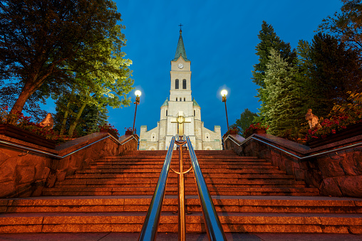 Church of the Holy Family in Zakopane at night, Poland