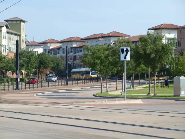 Coming from DFW terminal A to Downtown Dallas, the light rail winds through the residential complexes of Las Colinas. It also connects 5 major universities  and a VA hospital.
