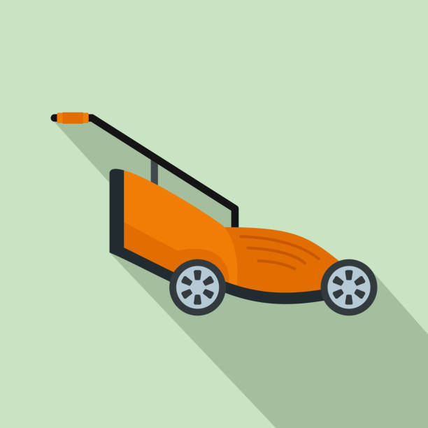 잔디 커터 아이콘, 평면 스타일 - rotary mower illustrations stock illustrations