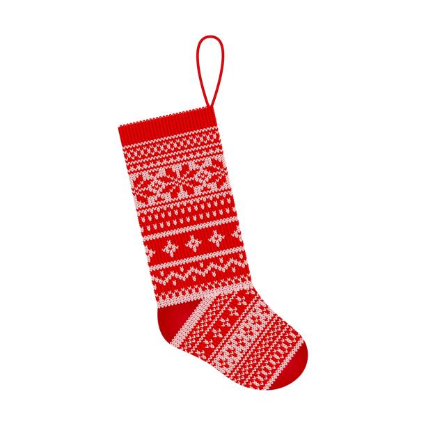 istock Christmas knitting stocking in Scandinavian style isolated on white background 1026581678