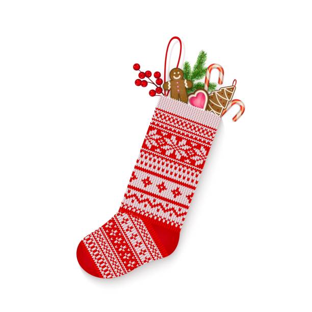 istock Christmas stocking with sweets and gifts in Scandinavian style isolated on white 1026581694