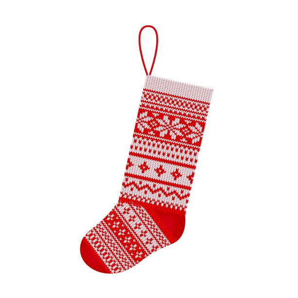 istock Christmas knitting stocking in Scandinavian style isolated on white background 1026581716