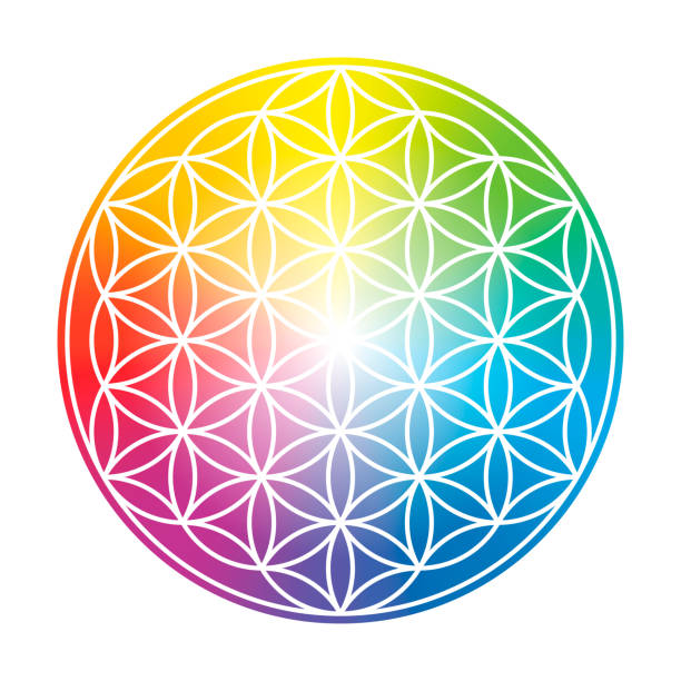 istock Flower of Life. Colorful circular rainbow gradient symbol on white background. 1026587290