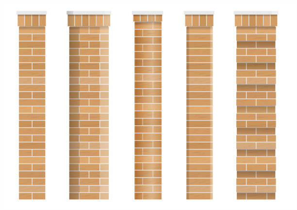 Set of textures of brick classical columns Set of textures of brick classical columns. Elements of construction projects. Vintage fences and pillars. damaged fence stock illustrations