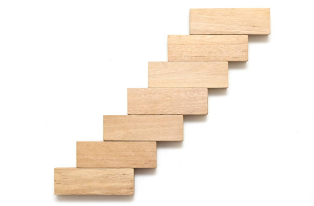Wood block stacking as step stair, Business concept for growth success process. stock photo