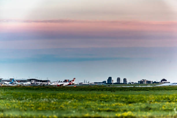 Toronto, Canada - August 22, 2018: Pearson International Airport at dusk, Toronto.