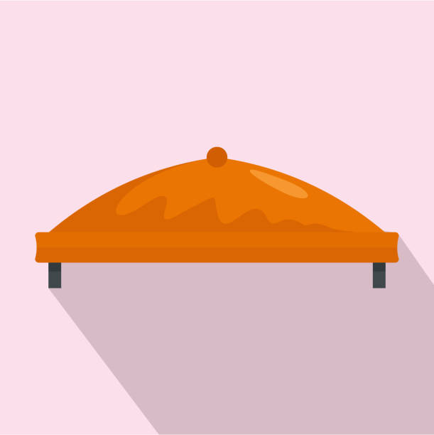 круглый открытый значок палатки, плоский стиль - image computer graphic tent shade stock illustrations