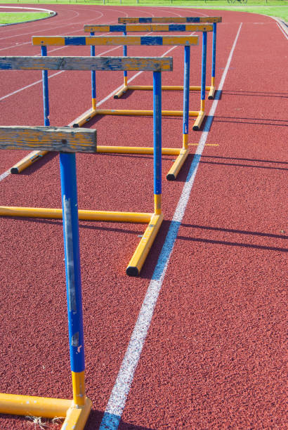 istock Five obstacles on athletics track in a row 1026622620