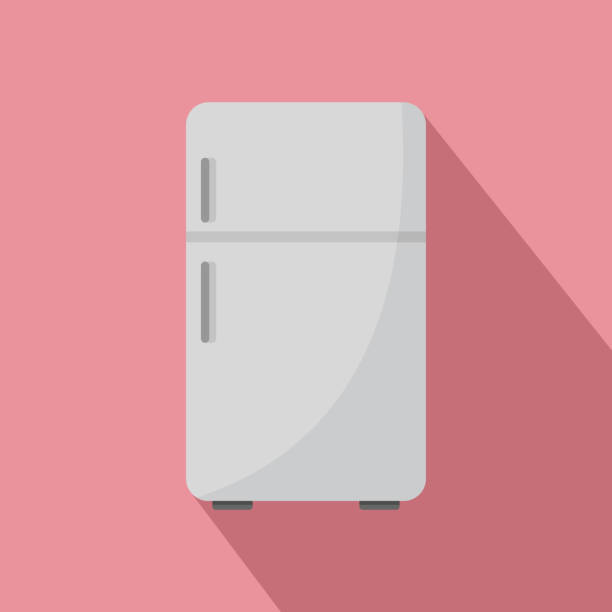 Retro fridge icon, flat style Retro fridge icon. Flat illustration of retro fridge vector icon for web design refrigerator stock illustrations