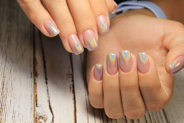 istock Stylish manicure nails color black and silver 1026624078
