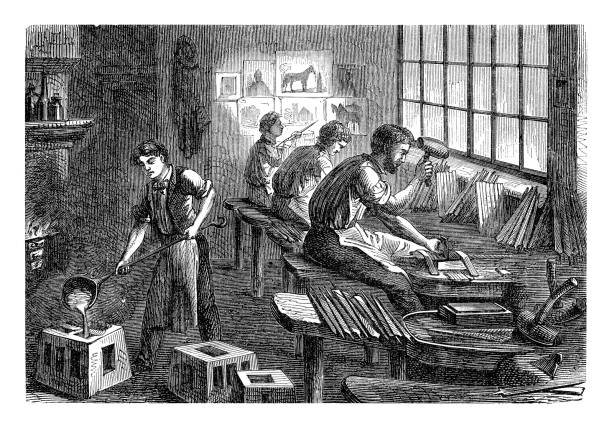 istock Men manufacturing cutting and forging file in Sheffield England 19th century 1026628298
