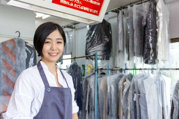 Storefront of a dry-cleaner's shop stock photo