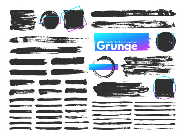 Grunge brush strokes. Watercolor paintbrush stroke line. Dirty square frames, messy brushes and decoration rectangular frame vector set Grunge brush strokes. Watercolor paintbrush stroke line. Dirty square frames, dry messy paint brushes and decoration splatter rectangular brushed frame, scratch texture vector isolated icon set deutsche mark sign stock illustrations