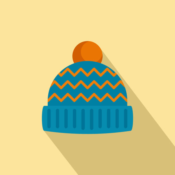 ikona czapki zimowej, płaski styl - wool scarf backgrounds knitting stock illustrations
