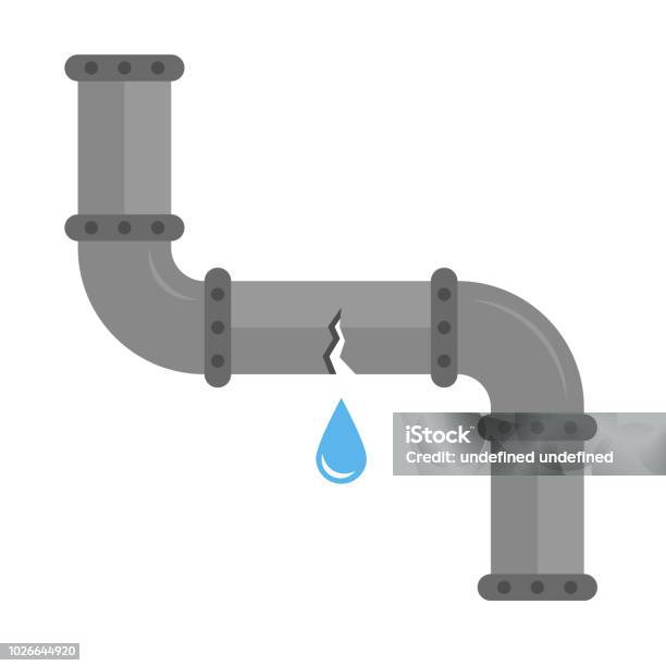Broken Metal Pipe With Leaking Water Stock Illustration - Download Image Now - Leaking, Pipe - Tube, Water