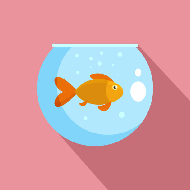 Fish in round aquarium icon, flat style Fish in round aquarium icon. Flat illustration of fish in round aquarium vector icon for web design goldfish bowl stock illustrations