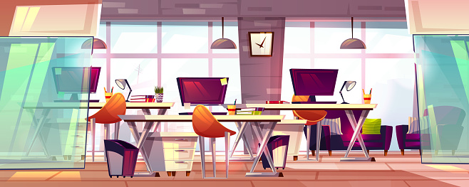 Office workspace interior vector illustration