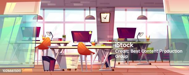 Office Workspace Interior Vector Illustration Stock Illustration - Download Image Now - Office, Backgrounds, Cartoon