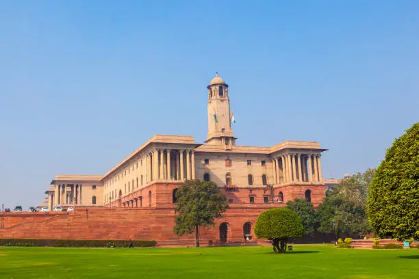 North Block of the Secretariat Building in New Delhi, the capital of India under blue sky