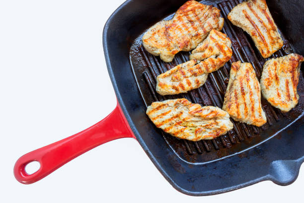 istock Roasted chicken breast in grill pan, top view. 1026679194