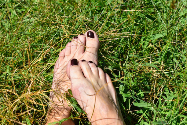 istock Female feet in green grass 1026680206