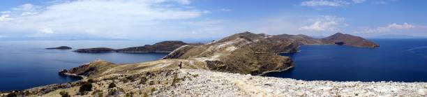 Panoramic view of Isla del Sol, Bolivia stock photo