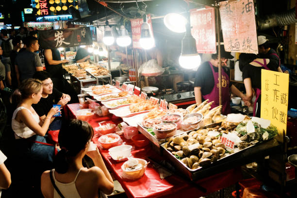 Keelung Night Market in Taiwan. Keelung, Taiwan - August 05, 2018 : Keelung Night Market in Taiwan. Keelung is one of the major Night Market in Taiwan. night market stock pictures, royalty-free photos & images