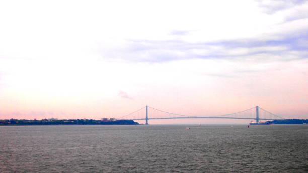 istock Verrazano-Narrows Bridge on a dew background 1026690400