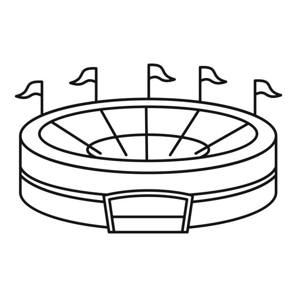 illustrations, cliparts, dessins animés et icônes de icône de base-ball arena, style de contour - infield