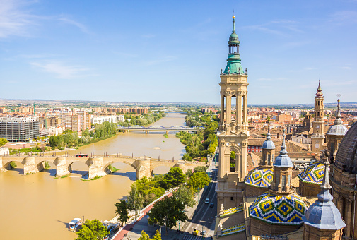 The Spires of the Basílica de Nuestra Señora del Pilar in the City of Zaragoza (Saragossa), Aragon, Spain.