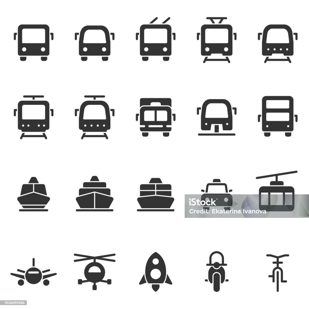 Public transport vector shape style icon set Public transport vector shape style icon set. Front view land, water, air transport symbols. Marking of transport stops. Icon Symbol stock vector