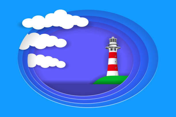 istock Sea landscape with lighthouse. Paper layers as sea landscape 1026705226