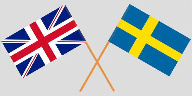 Vector illustration of The crossed UK and Sweden flags. Vector