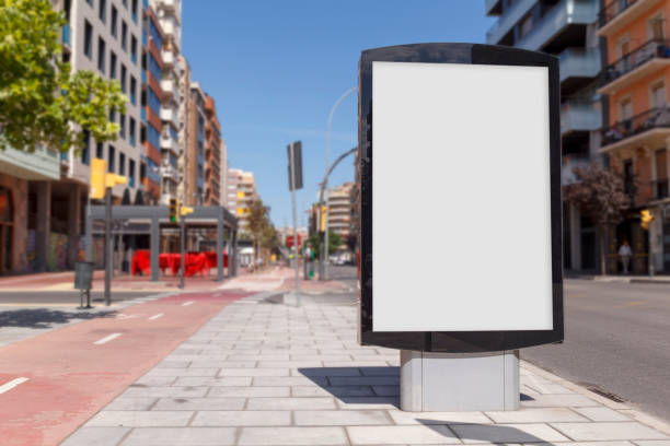 Blank advertisement mock up Blank advertisement billboard mock up in the street wind shelter stock pictures, royalty-free photos & images