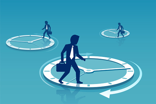 Vector of a businessman walking inside circle. Business challenge and difficulty concept