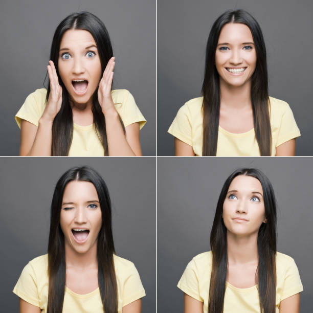 istock Young beautiful woman making various facial expressions 1026721568