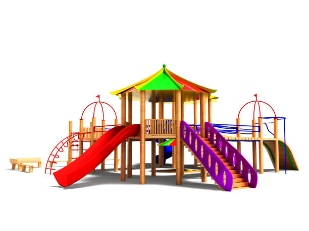 istock Modern playground for children with tree with fast descents 3d render on white background with shadow 1026729578