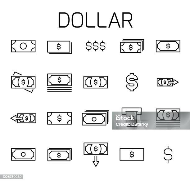 Dollarl Related Vector Icon Set Stock Illustration - Download Image Now - Advertisement, Bag, Bank - Financial Building