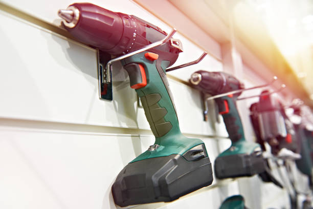 istock Electric screwdriver for construction on stand in shop 1026750622